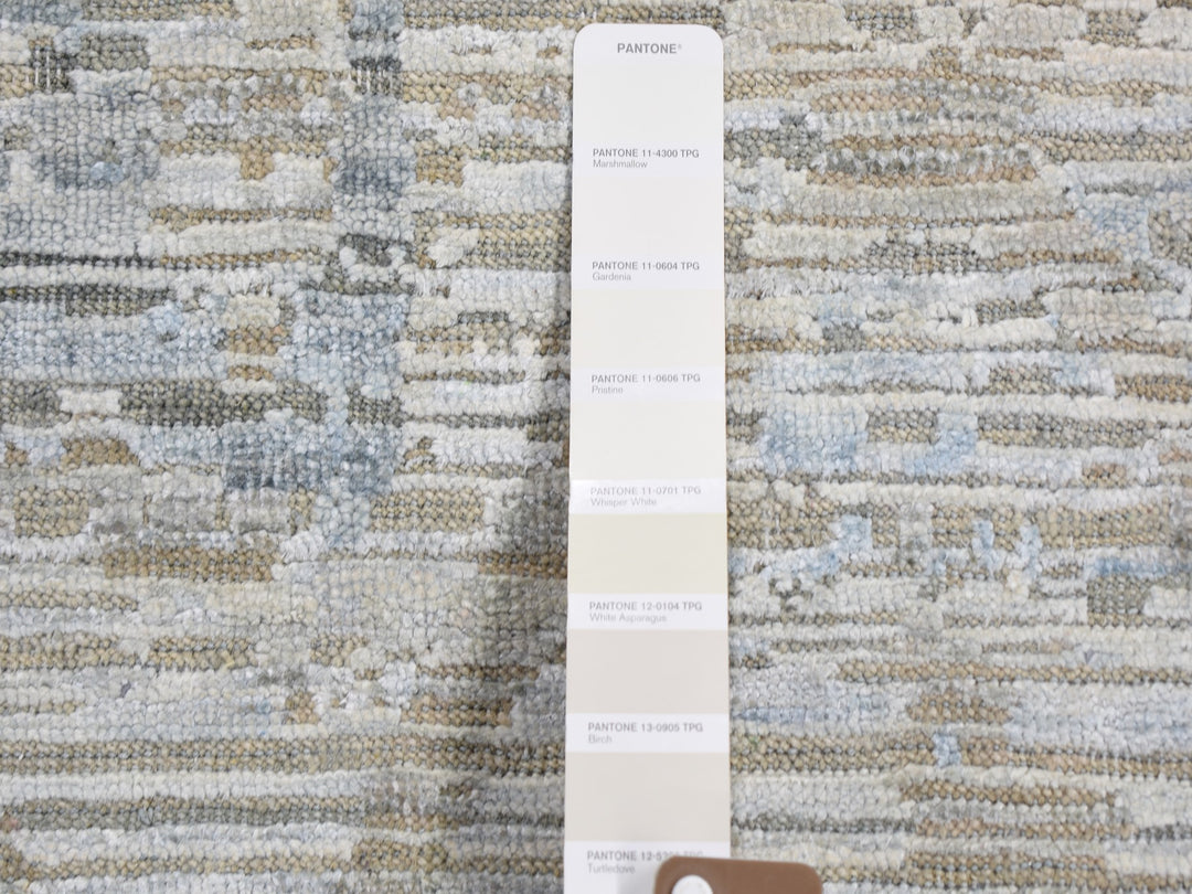 12'0" x 15'1" New Hand Knotted Ivory Wool & Silk Rectangle Oriental Rug - MOA10259262
