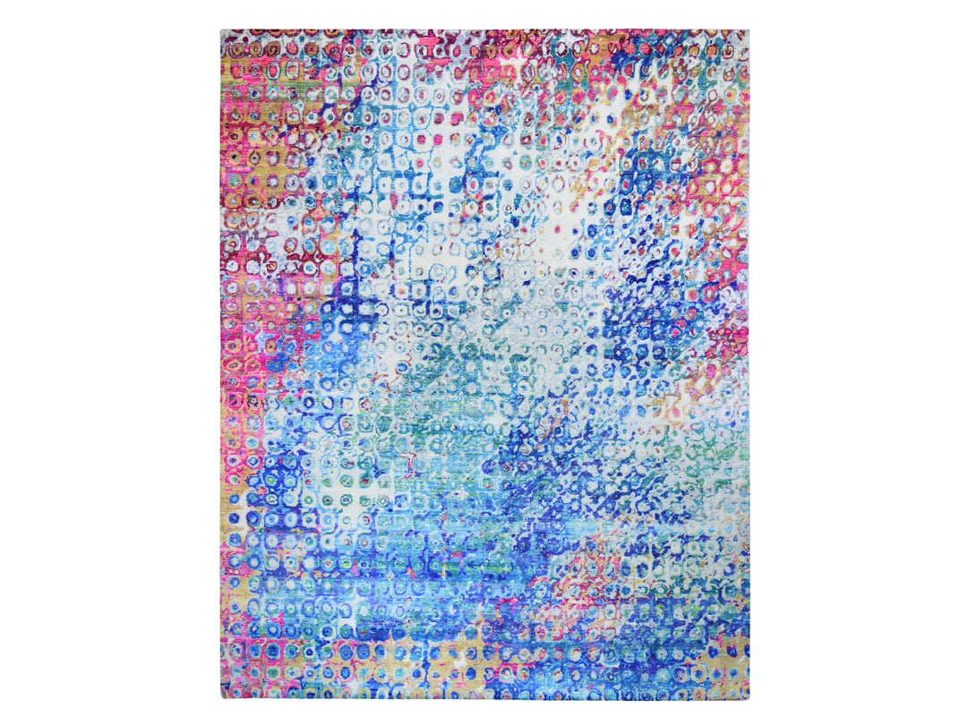 11'10" x 15'0" New Hand Knotted Ivory Wool & Sari Silk Rectangle Oriental Rug - MOA10259265