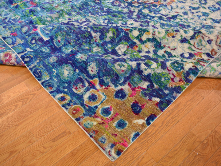 11'10" x 15'0" New Hand Knotted Ivory Wool & Sari Silk Rectangle Oriental Rug - MOA10259265