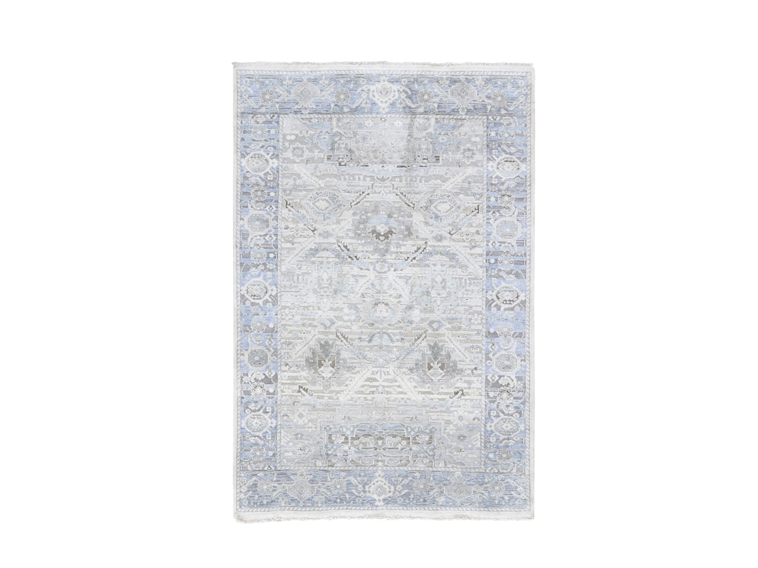 4'0" x 6'2" New Hand Knotted Ivory Wool & Silk Rectangle Oriental Rug - MOA10259275