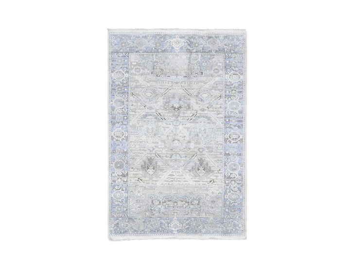 4'0" x 6'2" New Hand Knotted Ivory Wool & Silk Rectangle Oriental Rug - MOA10259275