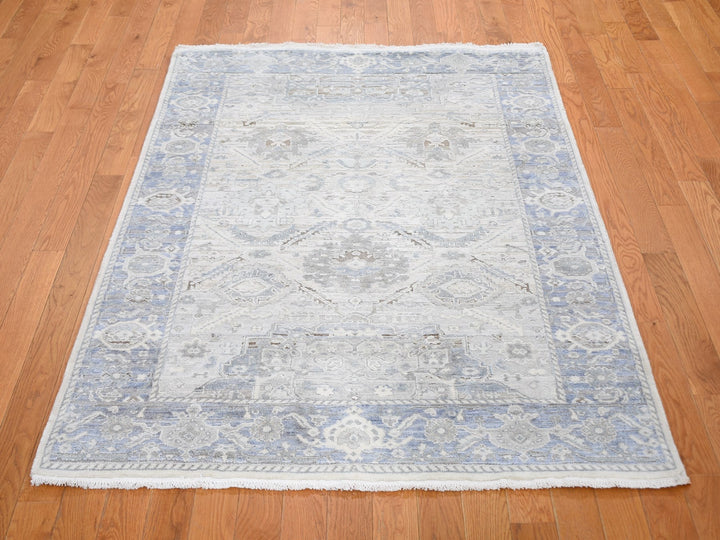 4'0" x 6'2" New Hand Knotted Ivory Wool & Silk Rectangle Oriental Rug - MOA10259275