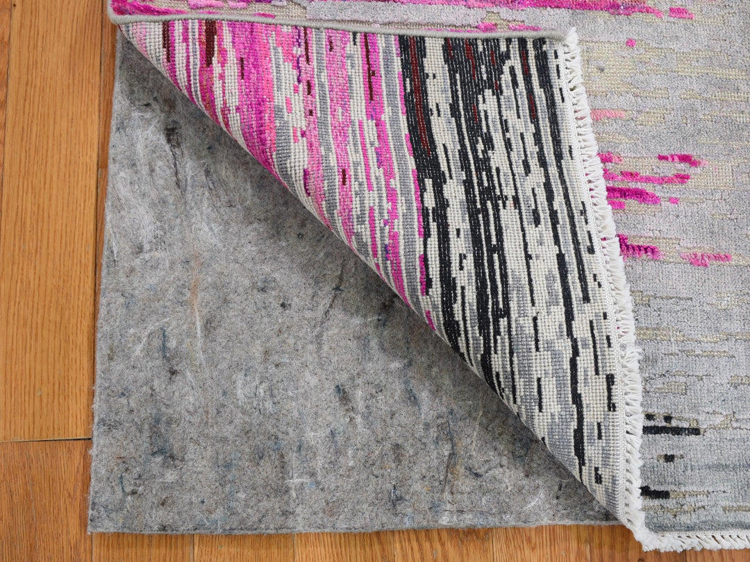 2'0" x 2'0" New Hand Knotted Grey Wool & Sari Silk Rectangle Oriental Rug - MOA10259279