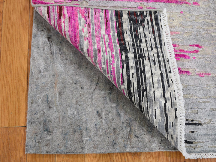 2'0" x 2'0" New Hand Knotted Grey Wool & Sari Silk Rectangle Oriental Rug - MOA10259279