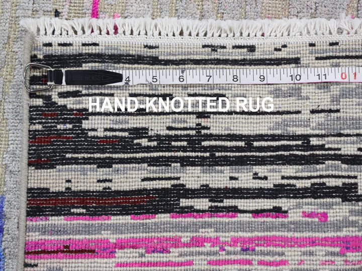 2'0" x 2'0" New Hand Knotted Grey Wool & Sari Silk Rectangle Oriental Rug - MOA10259279