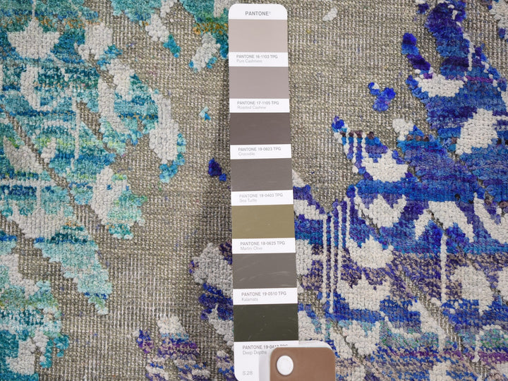 2'0" x 2'0" New Hand Knotted Brown Wool & Sari Silk Rectangle Oriental Rug - MOA10259282