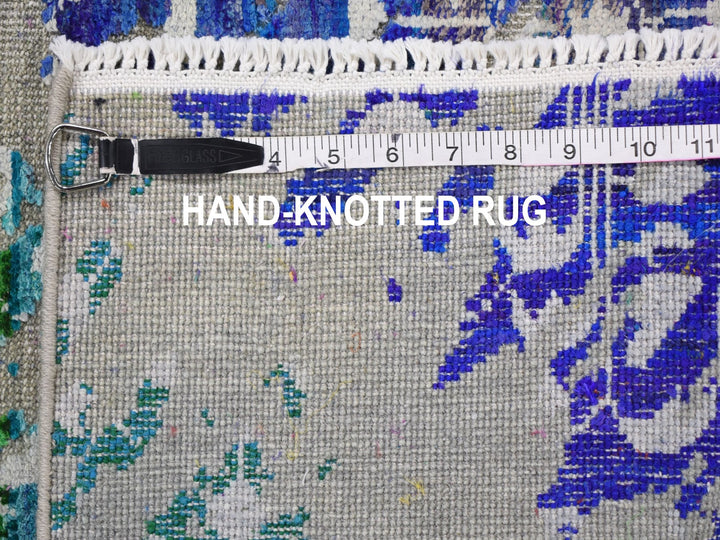 2'0" x 2'0" New Hand Knotted Brown Wool & Sari Silk Rectangle Oriental Rug - MOA10259282