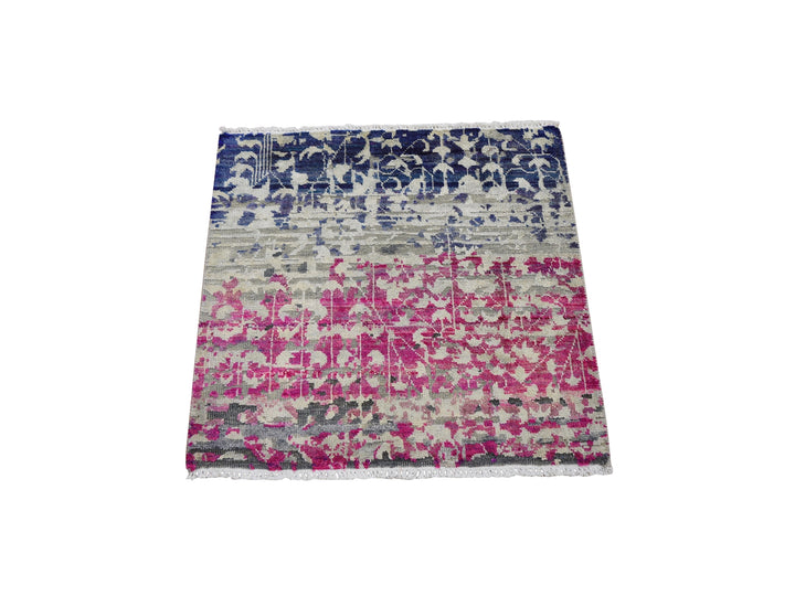 2'0" x 2'0" New Hand Knotted Pink Wool & Silk Rectangle Oriental Rug - MOA10259283