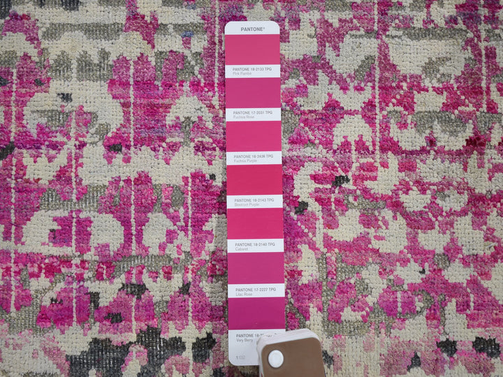 2'0" x 2'0" New Hand Knotted Pink Wool & Silk Rectangle Oriental Rug - MOA10259283