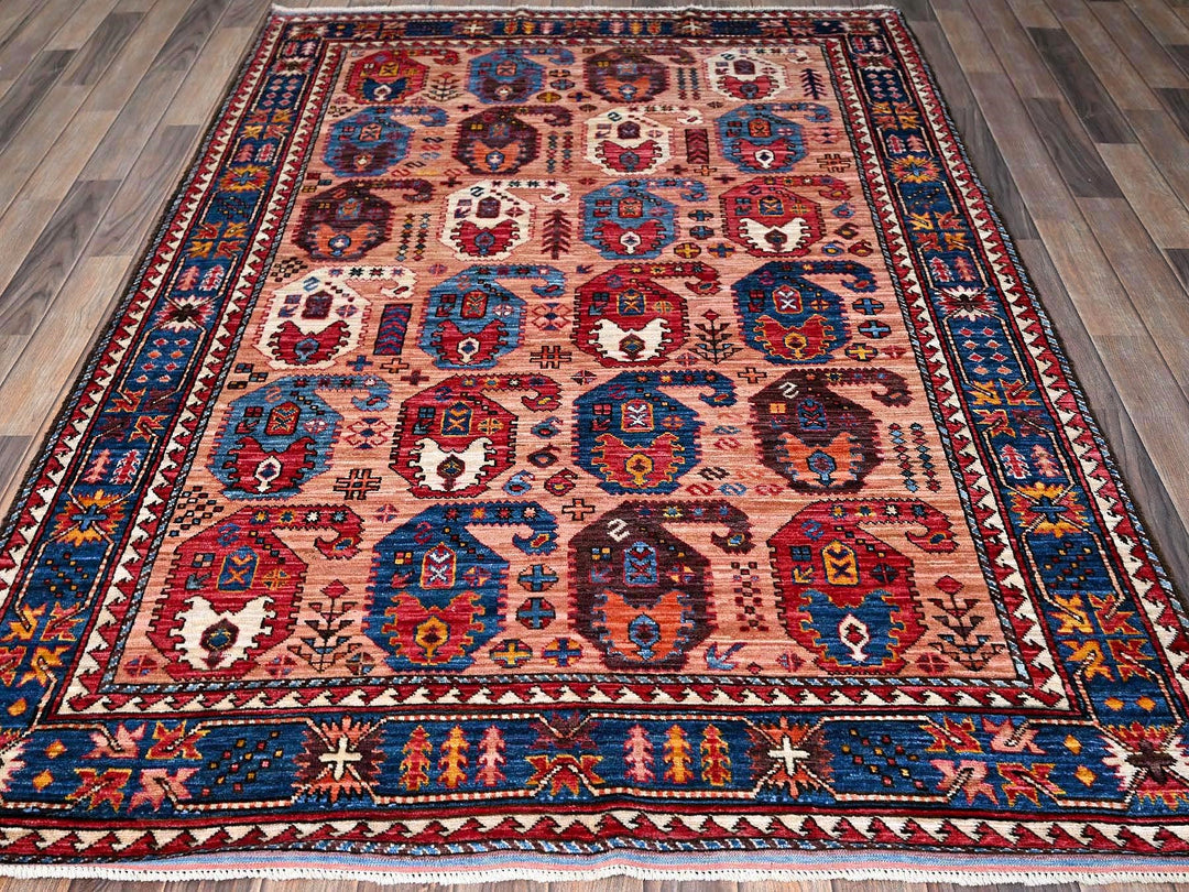 5'1" x 7'3" New Hand Knotted Orange Wool Rectangle Oriental Rug - MOA102592