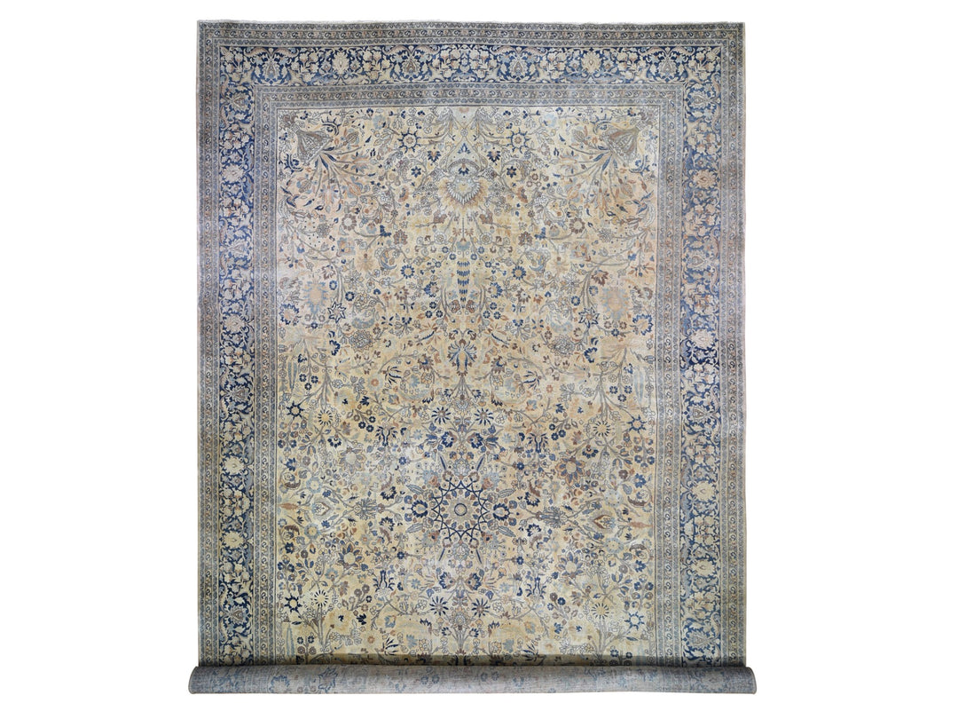 13'7" x 23'0" Vintage Hand Knotted Ivory Wool Rectangle Oriental Rug - MOA10259305