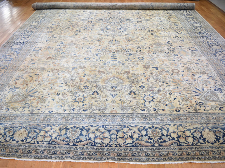 13'7" x 23'0" Vintage Hand Knotted Ivory Wool Rectangle Oriental Rug - MOA10259305