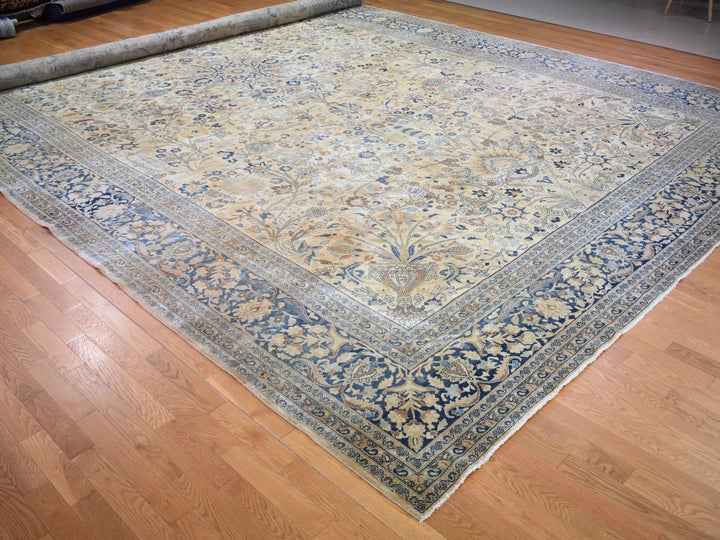 13'7" x 23'0" Vintage Hand Knotted Ivory Wool Rectangle Oriental Rug - MOA10259305