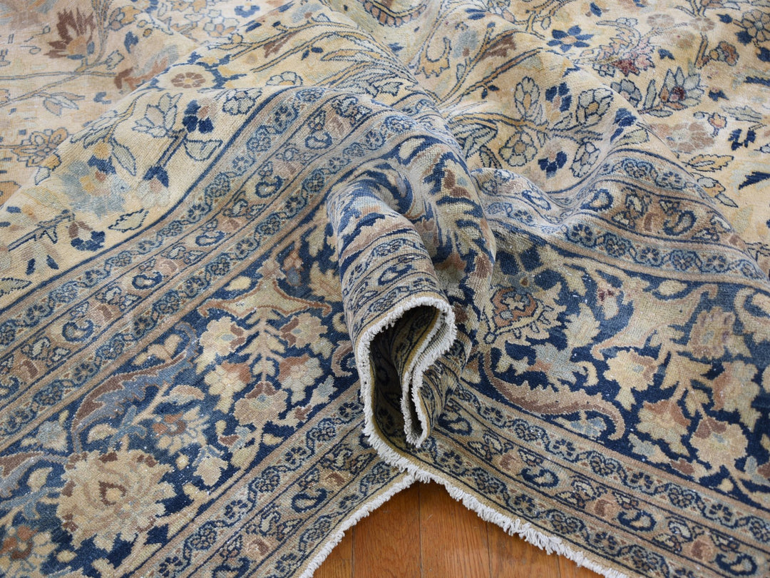 13'7" x 23'0" Vintage Hand Knotted Ivory Wool Rectangle Oriental Rug - MOA10259305