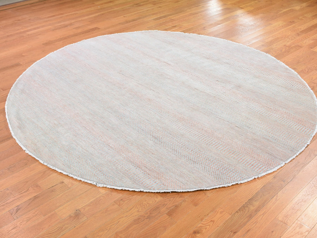 8'0" x 8'0" New Hand Knotted Pink Wool & Silk Round Oriental Rug - MOA10259313