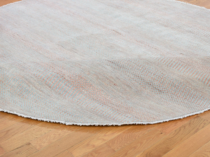8'0" x 8'0" New Hand Knotted Pink Wool & Silk Round Oriental Rug - MOA10259313