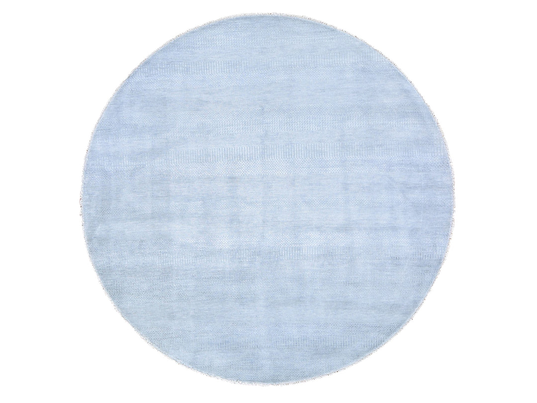 7'10" x 7'10" New Hand Knotted Grey Wool & Silk Round Oriental Rug - MOA10259315