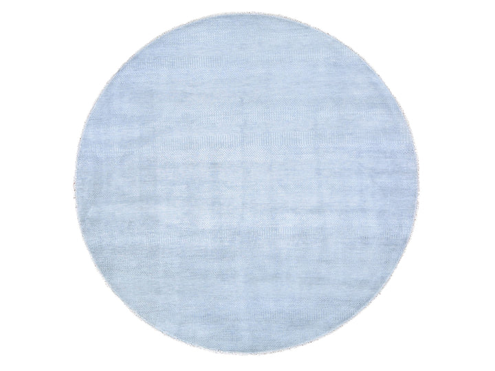 7'10" x 7'10" New Hand Knotted Grey Wool & Silk Round Oriental Rug - MOA10259315