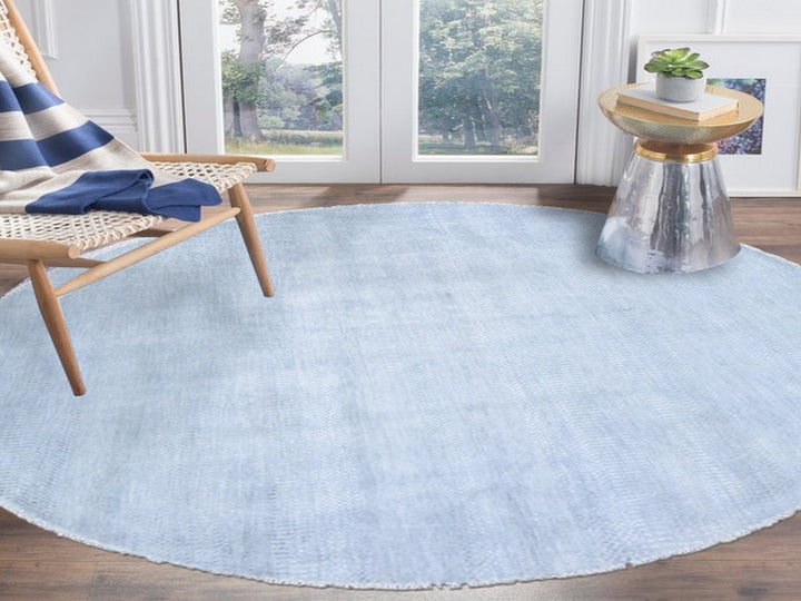 7'10" x 7'10" New Hand Knotted Grey Wool & Silk Round Oriental Rug - MOA10259315