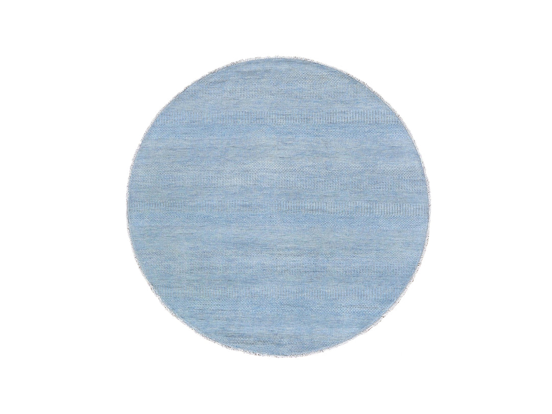 6'0" x 6'0" New Hand Knotted Blue Wool & Silk Round Oriental Rug - MOA10259318