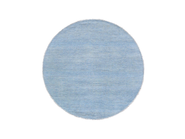 6'0" x 6'0" New Hand Knotted Blue Wool & Silk Round Oriental Rug - MOA10259318