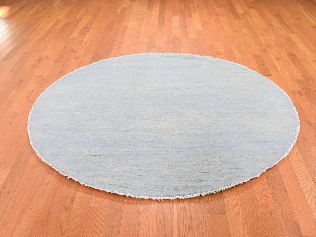 6'0" x 6'0" New Hand Knotted Blue Wool & Silk Round Oriental Rug - MOA10259318