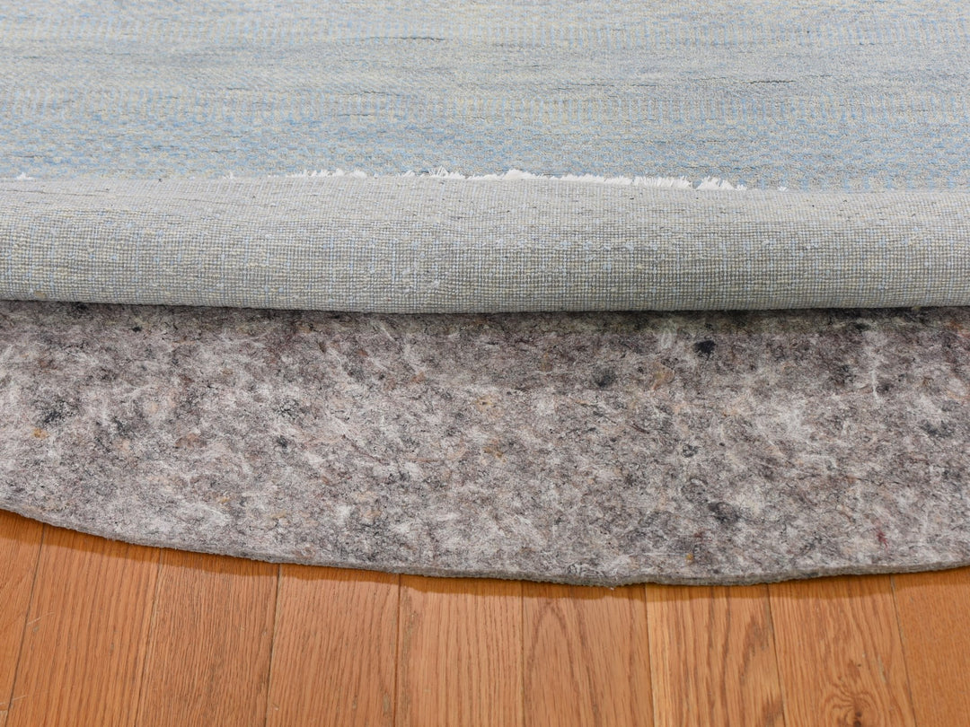 6'0" x 6'0" New Hand Knotted Blue Wool & Silk Round Oriental Rug - MOA10259318