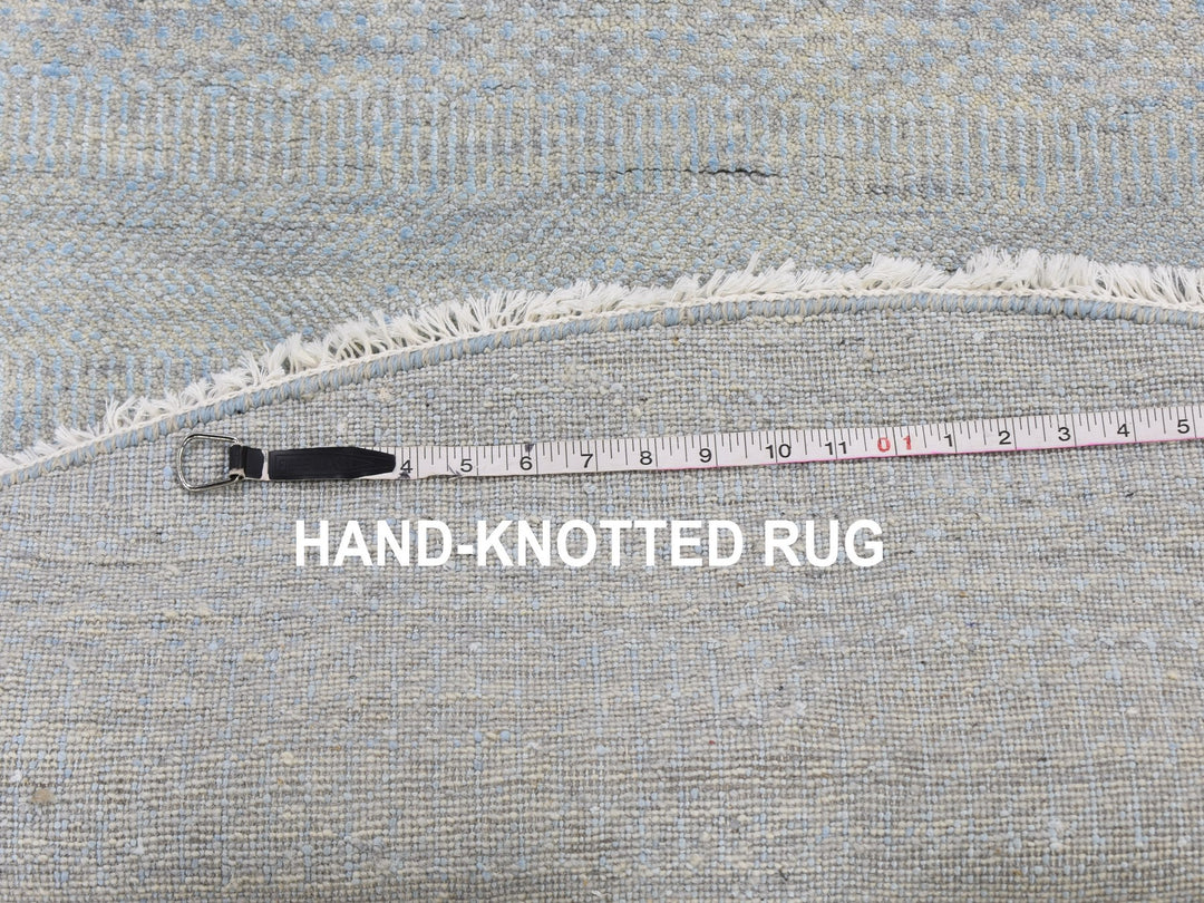 6'0" x 6'0" New Hand Knotted Blue Wool & Silk Round Oriental Rug - MOA10259318