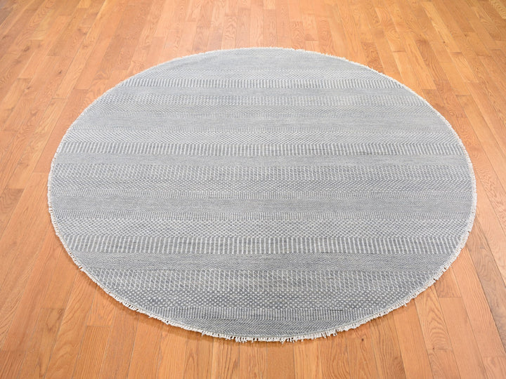 6'0" x 6'0" New Hand Knotted Grey Wool & Silk Round Oriental Rug - MOA10259322