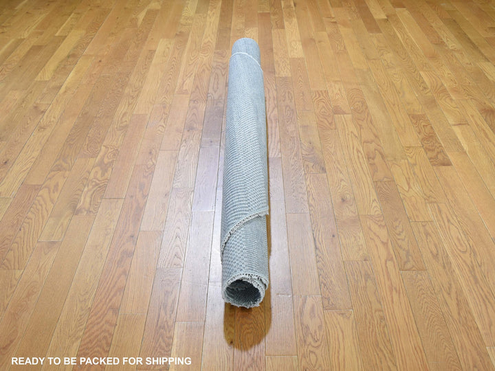 6'0" x 6'0" New Hand Knotted Grey Wool & Silk Round Oriental Rug - MOA10259322