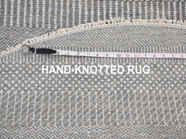 6'0" x 6'0" New Hand Knotted Grey Wool & Silk Round Oriental Rug - MOA10259322