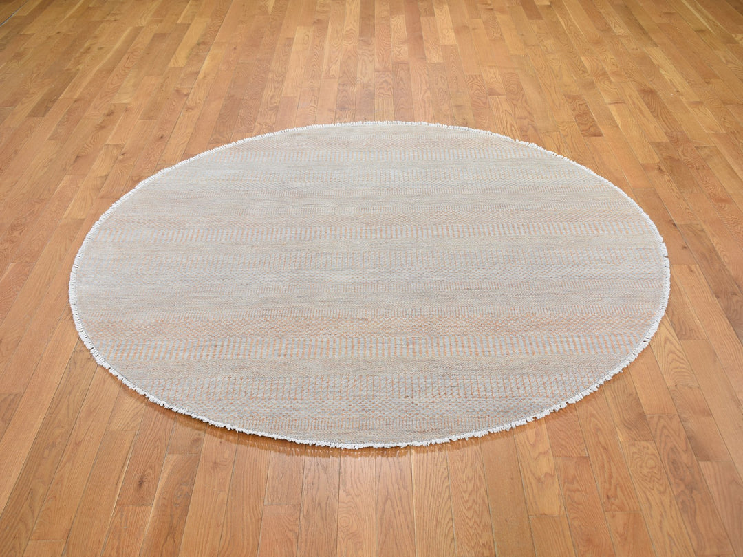 6'0" x 6'0" New Hand Knotted Orange Wool & Silk Round Oriental Rug - MOA10259332