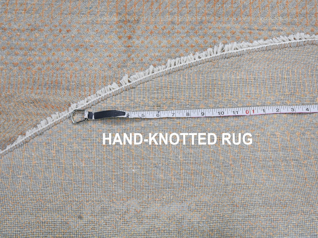6'0" x 6'0" New Hand Knotted Orange Wool & Silk Round Oriental Rug - MOA10259332
