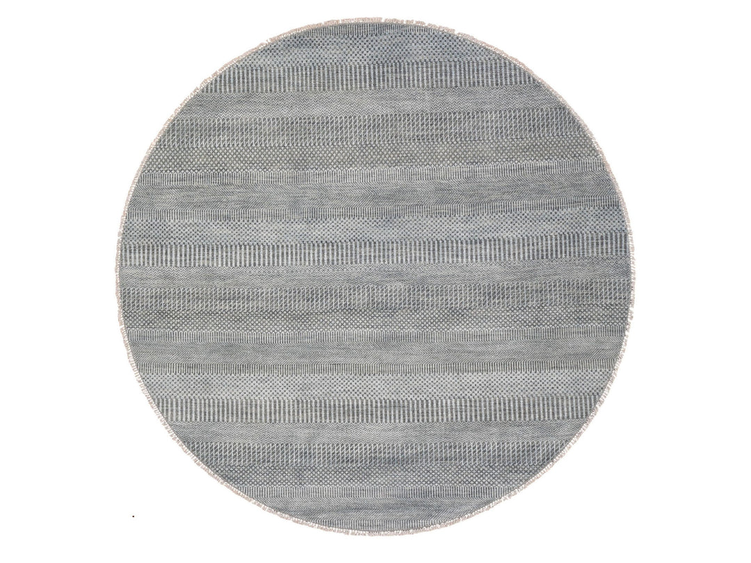 6'0" x 6'0" New Hand Knotted Grey Wool & Silk Round Oriental Rug - MOA10259333