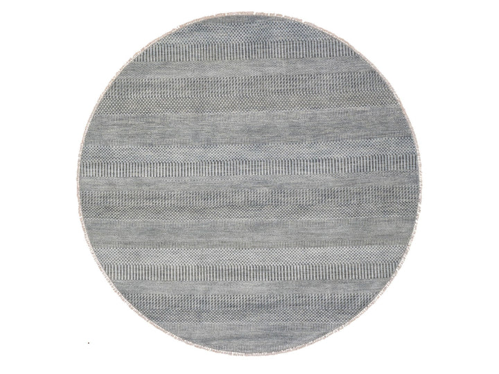 6'0" x 6'0" New Hand Knotted Grey Wool & Silk Round Oriental Rug - MOA10259333