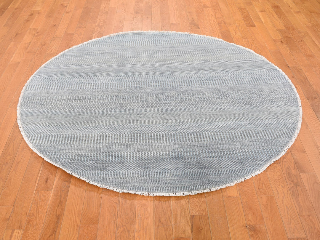 6'0" x 6'0" New Hand Knotted Grey Wool & Silk Round Oriental Rug - MOA10259333