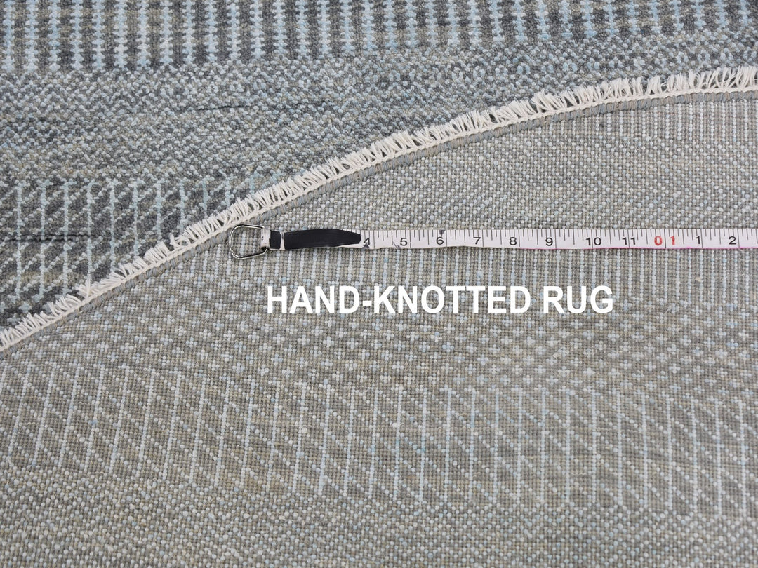 6'0" x 6'0" New Hand Knotted Grey Wool & Silk Round Oriental Rug - MOA10259333