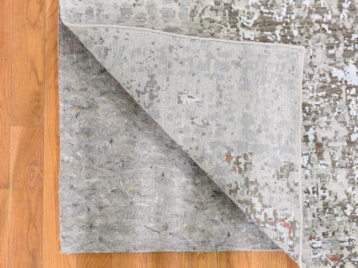 2'6" x 12'1" New Hand Knotted Grey Wool & Silk Runner Oriental Rug - MOA10259349