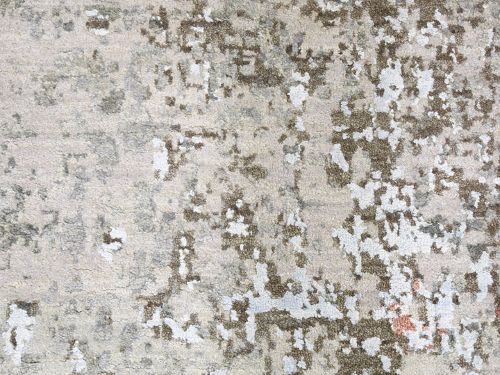 2'6" x 12'1" New Hand Knotted Grey Wool & Silk Runner Oriental Rug - MOA10259349