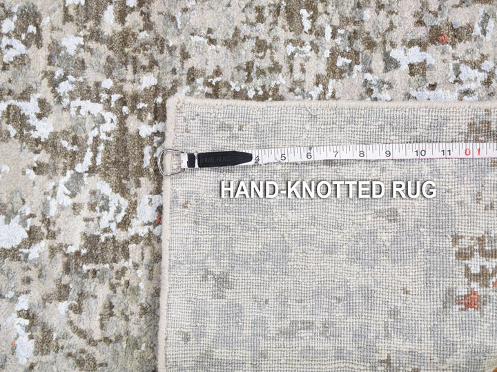 2'6" x 12'1" New Hand Knotted Grey Wool & Silk Runner Oriental Rug - MOA10259349
