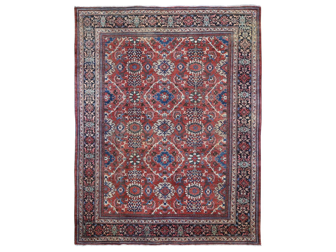 10'10" x 13'8" Vintage Hand Knotted Red Wool Rectangle Oriental Rug - MOA10259350