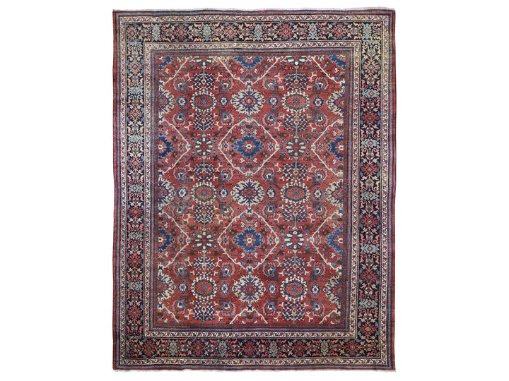 10'10" x 13'8" Vintage Hand Knotted Red Wool Rectangle Oriental Rug - MOA10259350