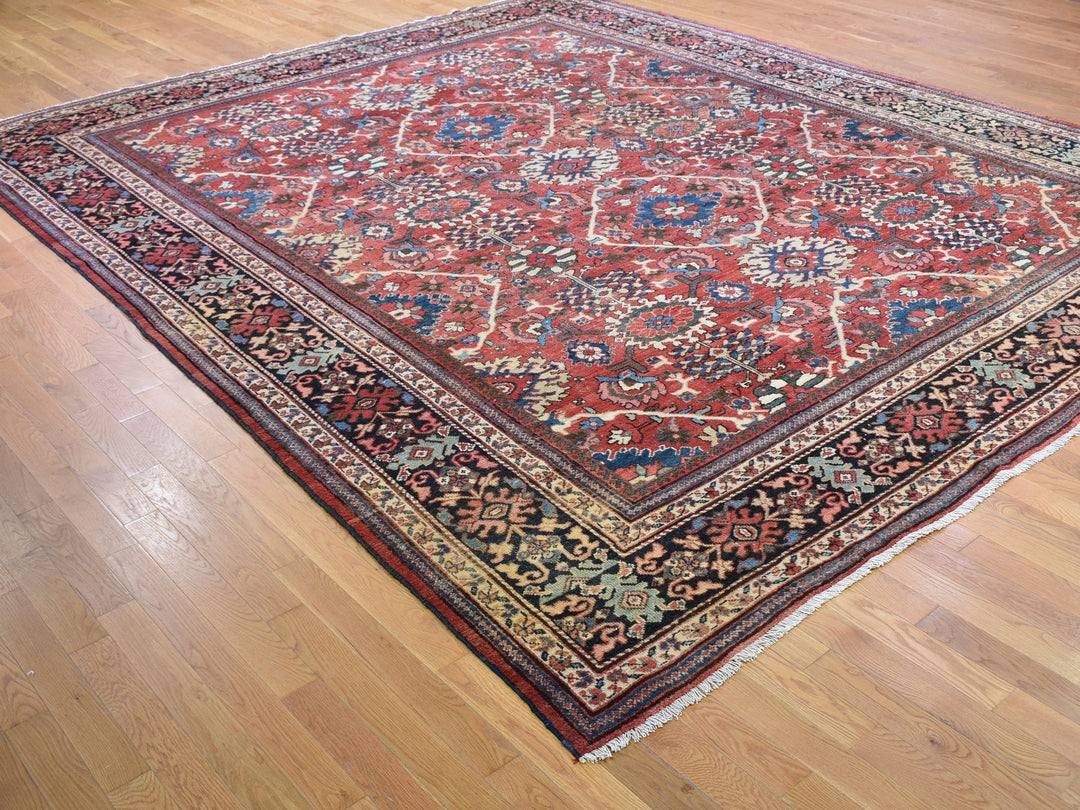 10'10" x 13'8" Vintage Hand Knotted Red Wool Rectangle Oriental Rug - MOA10259350
