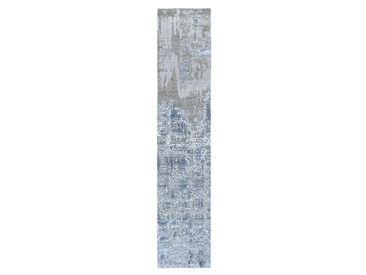 2'5" x 12'1" New Hand Knotted Ivory Wool & Silk Runner Oriental Rug - MOA10259354