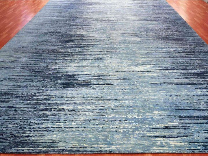10'1" x 14'1" New Hand Knotted Blue Wool Rectangle Oriental Rug - MOA10259356