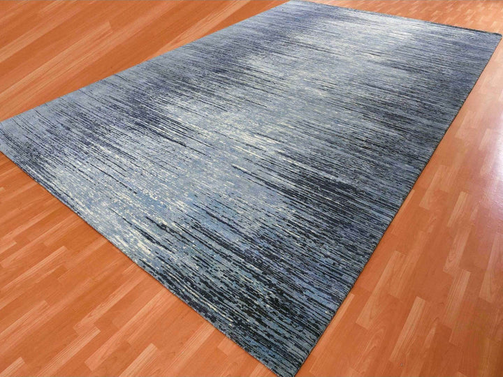 10'1" x 14'1" New Hand Knotted Blue Wool Rectangle Oriental Rug - MOA10259356