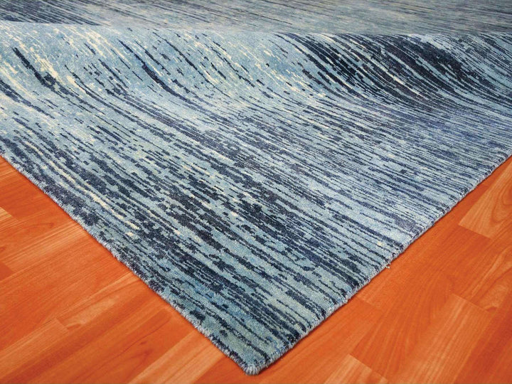 10'1" x 14'1" New Hand Knotted Blue Wool Rectangle Oriental Rug - MOA10259356