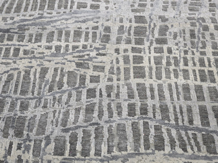 9'0" x 12'1" New Hand Knotted Grey Wool & Silk Rectangle Oriental Rug - MOA10259369