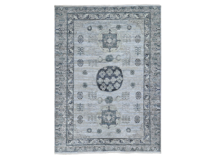 8'10" x 12'1" New Hand Knotted Grey Wool & Silk Rectangle Oriental Rug - MOA10259370