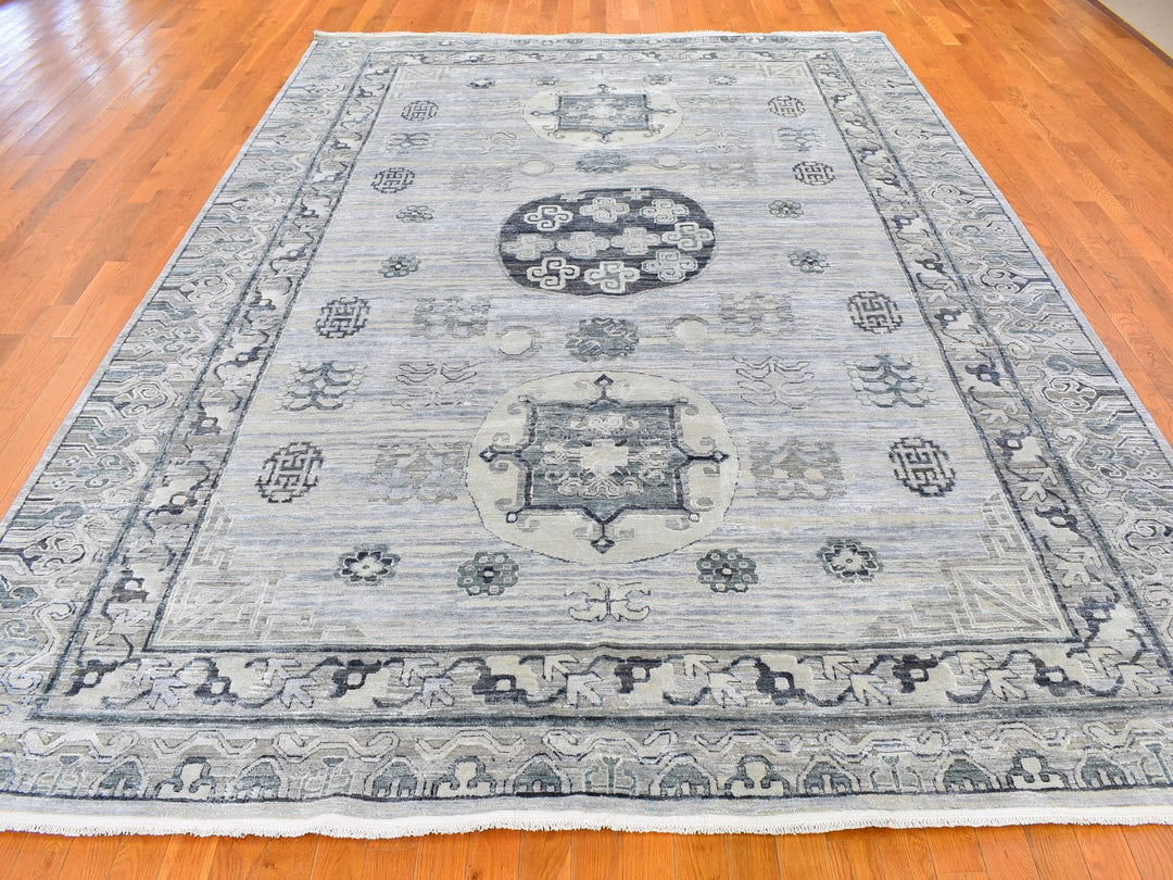 8'10" x 12'1" New Hand Knotted Grey Wool & Silk Rectangle Oriental Rug - MOA10259370